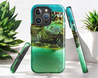 Sea Turtle Ocean Print Phone Cover for iPhone, marine wildlife gift, turquoise and blue