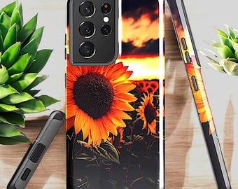 Sunflower Sunset Samsung Phone Case, Floral Cover for Galaxy S10-S24 Ultra, Durable Drop Protection