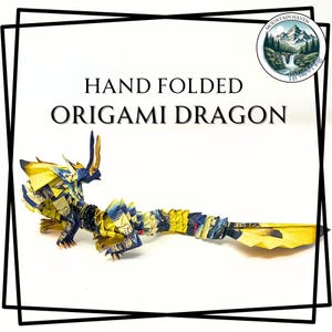 Handmade Origami Dragon Sculpture - Unique Paper Art Sculpture, Fantasy Dragon Decor, Mythical Creature Gift for Collectors-B-D4-D15