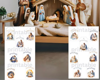 Mary, Joseph and Baby Jesus Religious Christmas Holiday printable gift tags