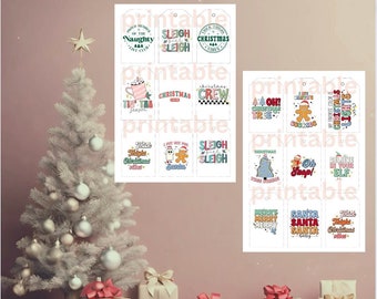 Retro Vibe Women Christmas Holiday printable gift tags