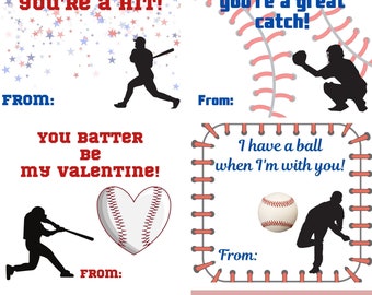 Baseball printable valentines, baseball valentines, kids valentines