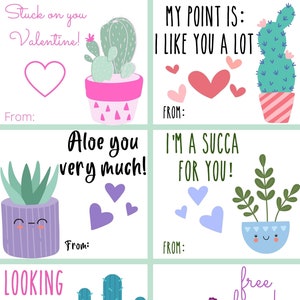 Valentines de cactus, valentines succulentes, valentines pour enfants, valentines imprimables
