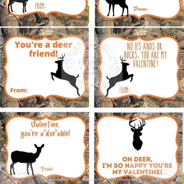 Tree Camouflage deer printable valentines, deer valentines, camouflage valentines, hunting valentines