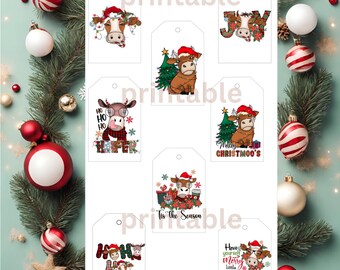 Cows Christmas Holiday printable gift tags