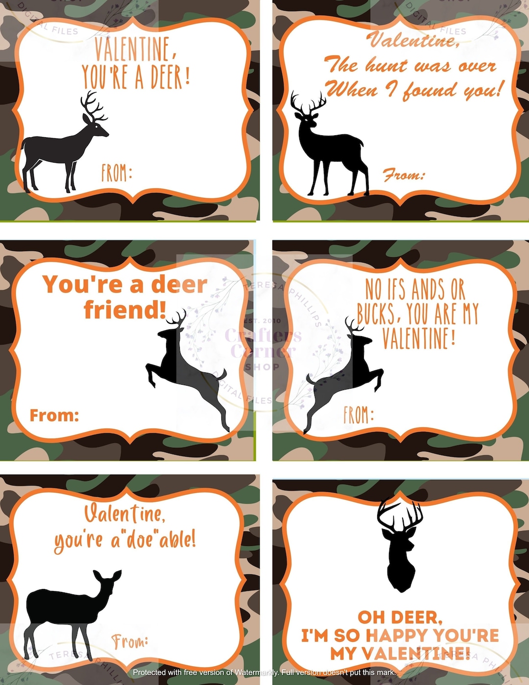 Camouflage Deer Printable Valentines, Deer Valentines, Camouflage ...