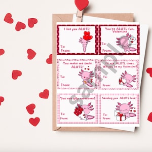 Axolotl valentines, kids valentines, Axolotl kids valentines, printable valentines
