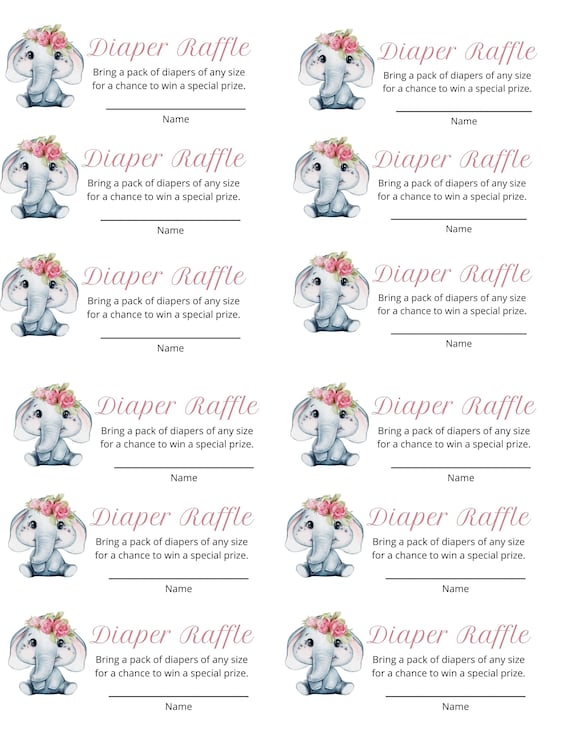Elephant Diaper Raffle Printable Baby Shower Diaper Raffle | Etsy