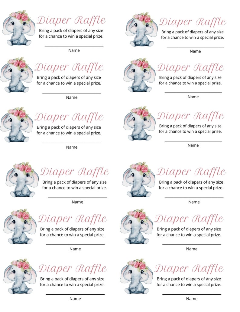 Elephant Diaper Raffle Printable, Baby Shower Diaper Raffle Printable ...
