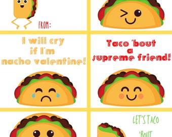 Taco valentines, kids valentines, taco kids valentines printable