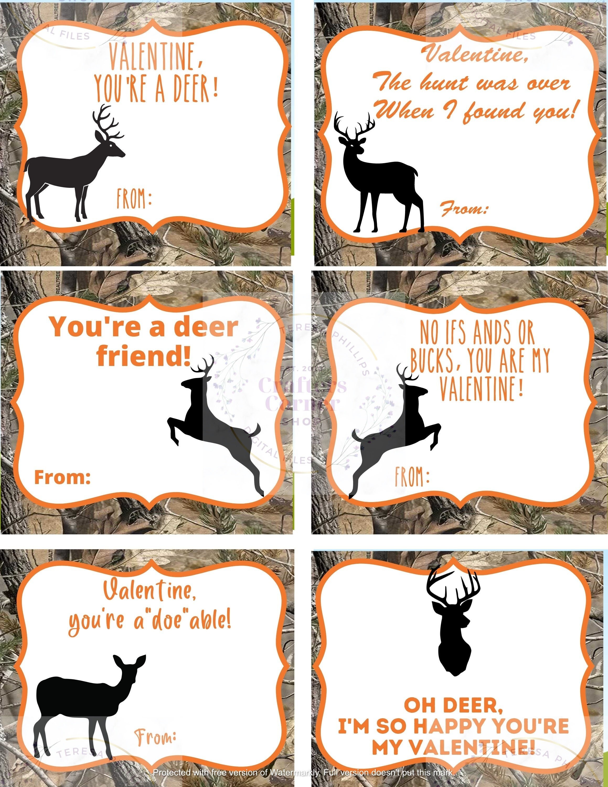 Tree Camouflage Deer Printable Valentines, Deer Valentines, Camouflage ...