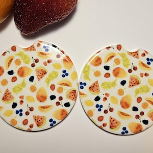 Ceramic Car Coasters, Fruit Car Coasters, Cup Holder Coaster, Car Accessories, Car Decor, New Car Gift, Gifts for her, Stocking Stuffer
