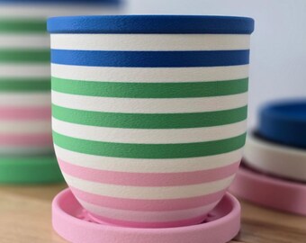 Indoor Planter with Drip Tray - Chic Modern Striped Flowerpot for Home Decor. Self-watering planter. Simple planter succulent pot.