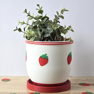 Strawberry Planter pot with Drip Tray - Modern Flowerpot for Home Decor. Self-watering simple planter or succulent pot. Strawberry gift idea