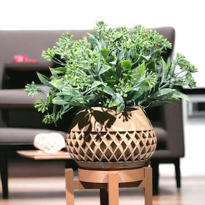 Indoor Planter with Stand & Drip Tray - Modern Earth Tone Indoor Flowerpot for Home or Office Decor
