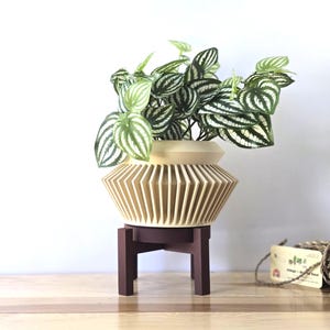 Indoor Planter with Stand & Drip Tray - Modern Earth Tone Indoor Flowerpot for Home or Office Decor - Quano