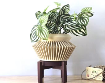 Indoor Planter with Stand & Drip Tray - Modern Earth Tone Indoor Flowerpot for Home or Office Decor - Quano
