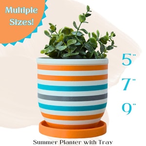 Jardinière d&#39;intérieur avec ramasse-gouttes - Pot de fleurs rayé estival moderne et chic pour la décoration intérieure. Jardinière avec arrosage automatique. Jardinière simple en pot succulent