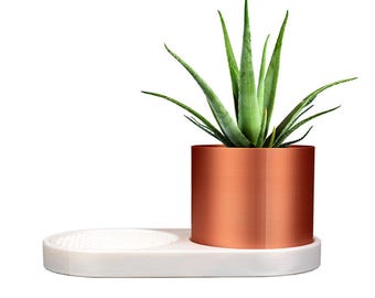 Planter with Base Drip Tray - Modern Indoor Flowerpot for Home Decor and Trinket Dish. Succulent planter. Self watering herb planter