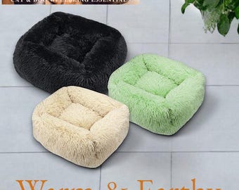 Rectangular Pet Beds: Warm & Earthy Colours, Soft Furry Cosy Cat and Dog Beds