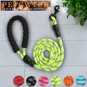 Dog Leash with Collar Clip, Strong Secure Dog Lead, Comfortable Dog Leash, Reflective Visible Dog & Cat Lead, Multiple Sizes and 6 Colours