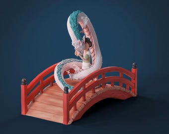 Haku & Chihiro Figurine – Hand-Painted Ghibli Collectible – Spirited Away Dragon Statue – Anime Fan Art Gift – 3D Printed Model
