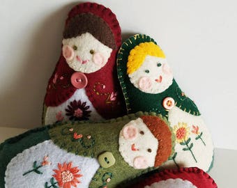 Felt Matryoshka Doll - Custom Embroidered Doll - Handsewn Hand Stitched - Colorful - Custom - OOAK - Made to Order - You Choose Colors