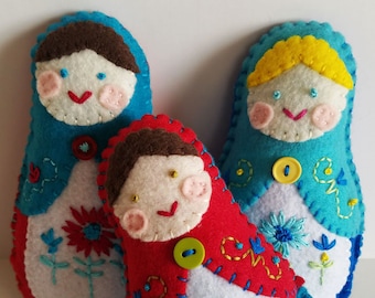 Felt Matryoshka Doll - Custom Embroidered Doll - Handsewn Hand Stitched - Colorful - Custom - OOAK - Made to Order - You Choose Colors