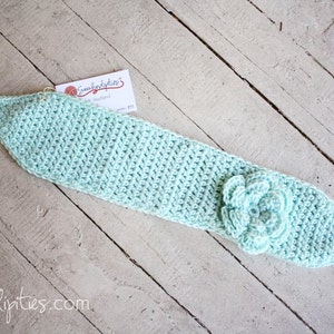 Wide Crochet Boho Headband with Large Flower Soft Green Mint image 2