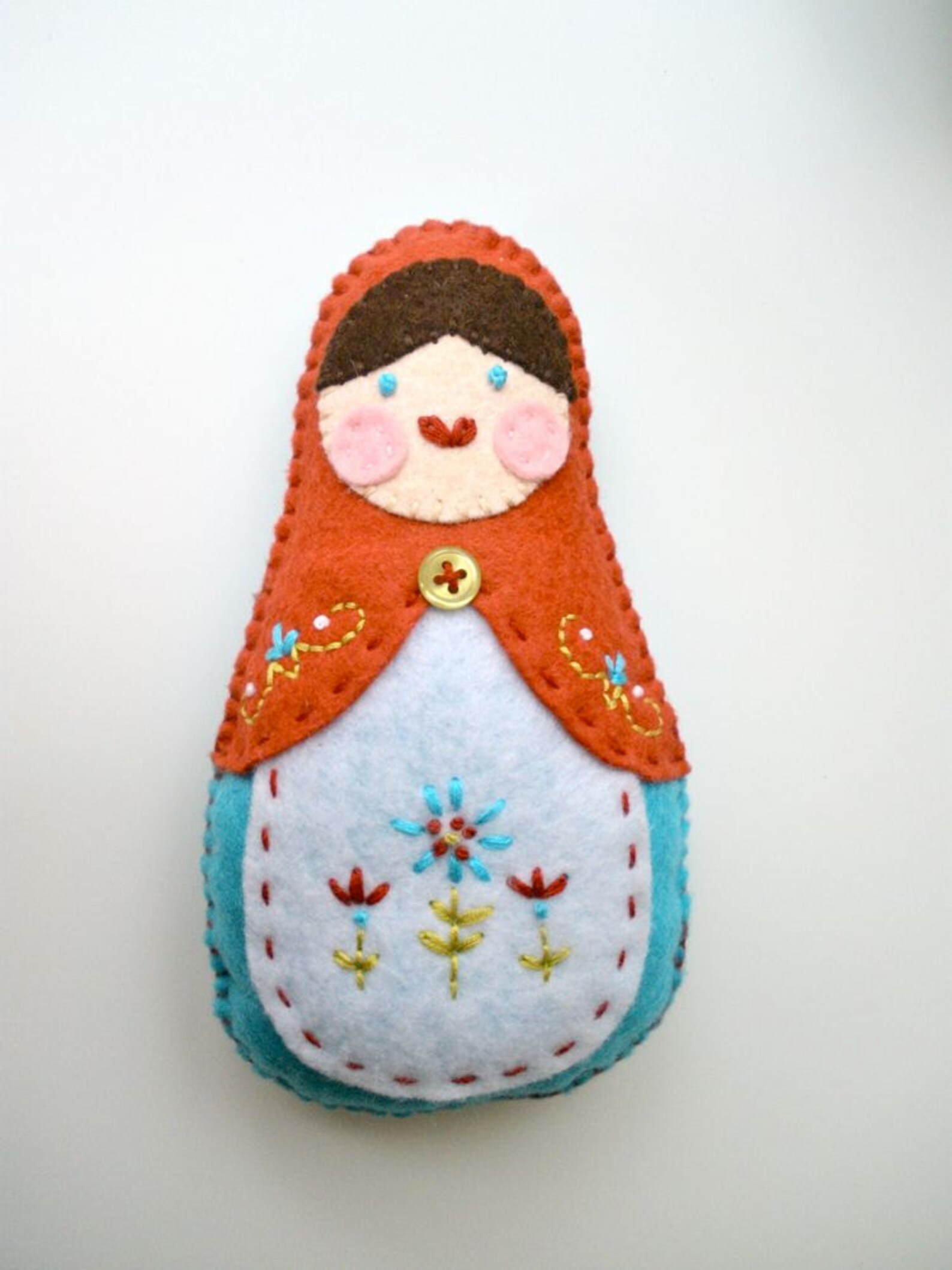 Felt Matryoshka Doll Embroidered Red and Turquoise Blue Etsy