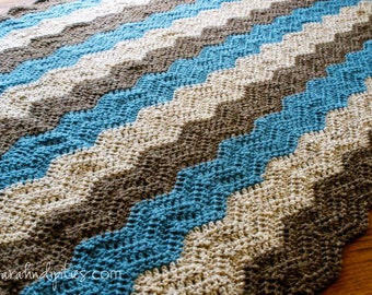 Custom Chevron Ripple Afghan - Trendy - Retro - Baby Blanket - Toddler Blanket - Throw Blanket - You Choose Colors - Made to Order