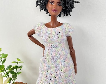 Crochet Pastel Easter Dress - 11.5” 1/6 Scale Fashion Doll Dress - Barbie - Petite/Curvy/Regular Body Styles - for Play or Doll Photography
