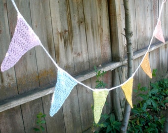 Crochet Pennant Garland or Bunting - Pastel Colors