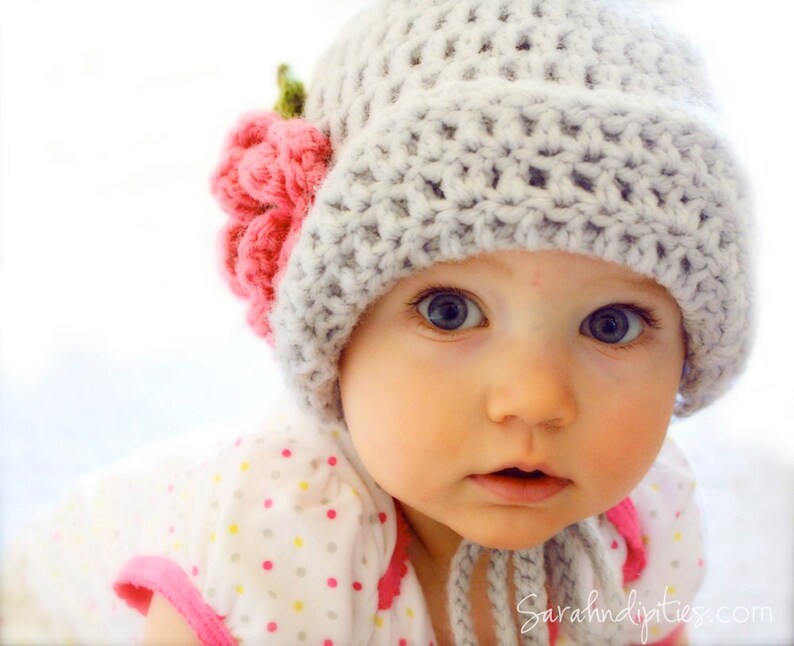 Custom Crochet Flapper Baby Bonnet Hat With Flower Any Size Any Color ...