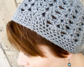 Women's Crochet Hat - Crochet Shell Beanie - Women's Beanie - Crochet Cancer Hat - Plain Simple Crochet Hat - Crochet Flapper - Heather Grey