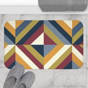 Jewel Tone Geometric Bath Mat: Modern Memory Foam Comfort