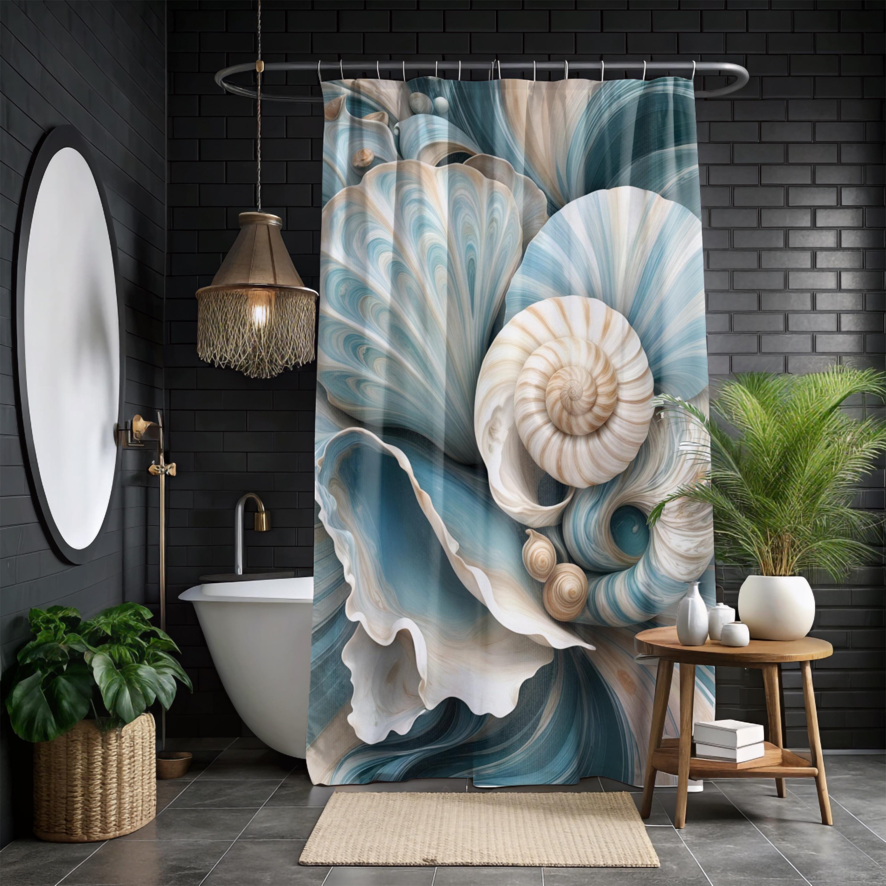 Coastal Seashell Shower Curtains, Beach House Shower Curtain, Ocean ...