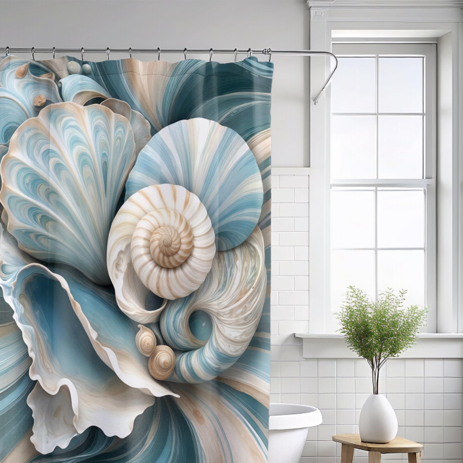 Coastal Seashell Shower Curtains, Beach House Shower Curtain, Ocean ...