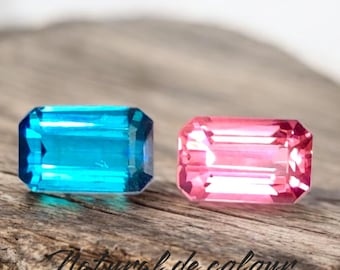Rare Bi-Color Reverse Pair Tourmaline, Pink & Blue Emerald Cut Matching Gemstone Pair, Natural Tourmaline for Earrings, Fine Jewelry 1.55CT