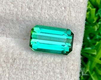 Bluish Green Tourmaline Gemstone: 1.70 CT Emerald Cut, October Birthstone