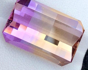 Ametrina naturale taglio pixel a forma di smeraldo – Quarzo giallo viola bicolore – Pietra preziosa sfaccettata per gioielli con ciondolo ad anello 19,75 ct