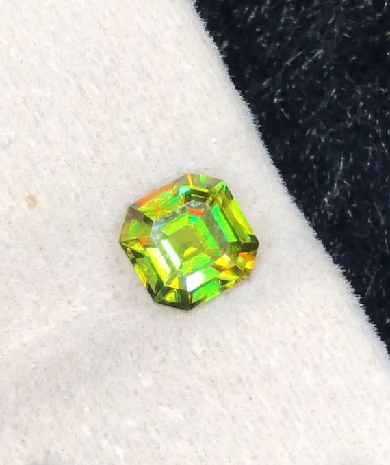 Full Fire Chrome Sphene Gemstone,Asscher Cut Neon Green Titanite, High Dispersion Sparkling Loose Gem for Jewelry, August Birthstone 0.90CT