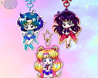 Dwustronny brelok do kluczy z motywem Chibi Sailor Girl Ombre 3,15" z zapięciem w kształcie gwiazdy