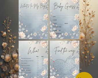 Juego imprimible para revelar el género del bebé con temática floral azul / Juegos para fiestas de baby shower / Mason