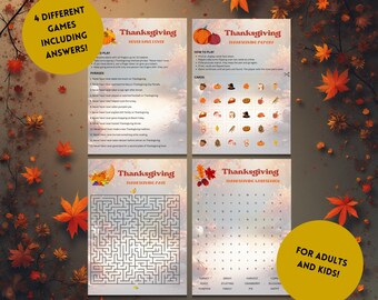 Paquete de juegos imprimibles para Acción de Gracias / Actividades divertidas para fiestas familiares - Mary / Descarga instantánea para las fiestas de otoño