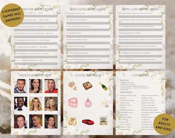 Paquete imprimible de juegos para bodas / Actividades para despedida de soltera y recepción (Descarga en PDF)