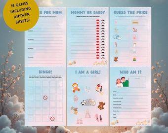 Juegos imprimibles para baby shower / Paquete de juegos divertidos para baby shower / Plantillas digitales editables para descarga
