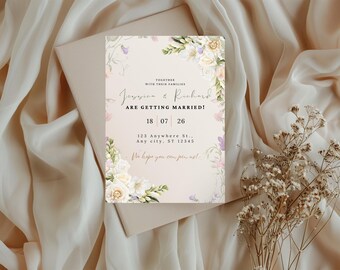 Invitación de boda floral en lienzo / Invitación imprimible moderna y elegante / Melrose