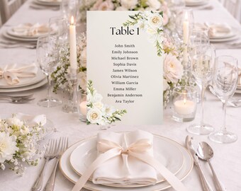 Plantilla editable de plano de asientos para bodas (Canva) / Plano de mesas floral imprimible / Ruby