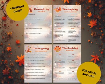 Paquete de juegos imprimibles para Acción de Gracias / Actividades divertidas para fiestas familiares - Mary / Descarga instantánea para las fiestas de otoño